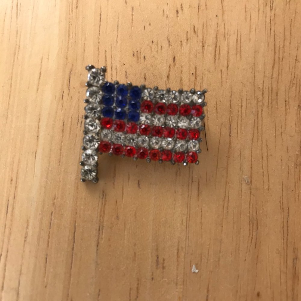 American Flag Pin Brooch Rhinestones Veteran VTG